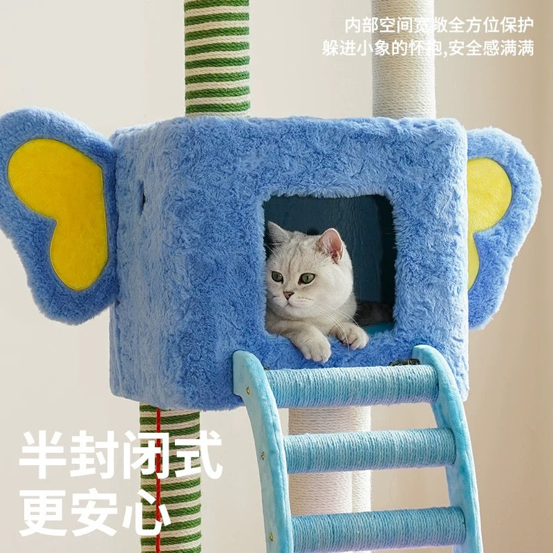 Elephant-Themed Multi-Level Cat Tree with Scratching Posts & Cozy Hideouts