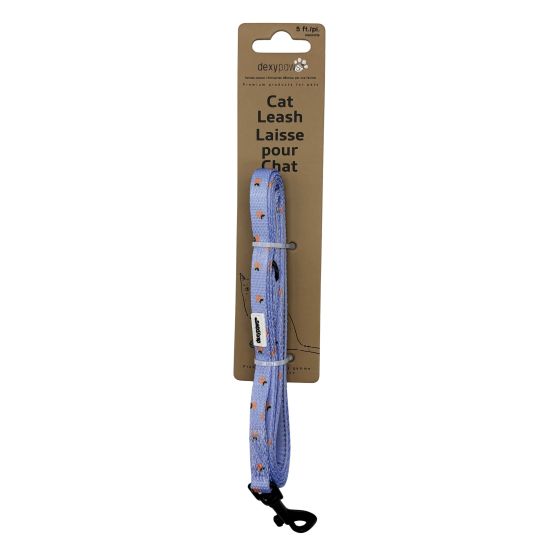 Dexypaws Polyester Leash For Cat, Sky Blue With Tangerine Print 5'
