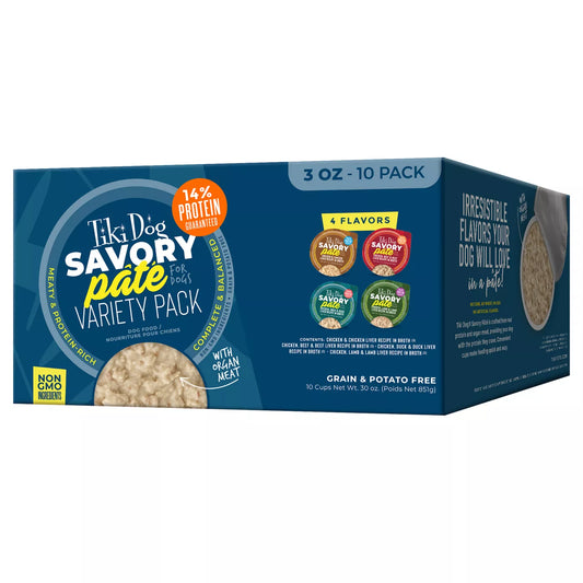 Tiki Dog Savory Paté Wet Dog Food - Variety Pack 10 Count