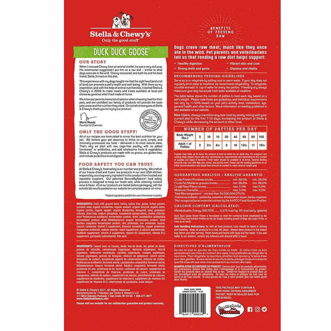 STELLA & CHEWY'S® DUCK, DUCK, GOOSE DINNER PATTIES FREEZE-DRIED RAW DOG FOOD