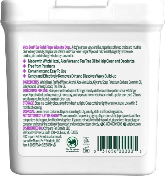 Vet's Best Ear Relief Finger Wipes For Dogs & Cats
