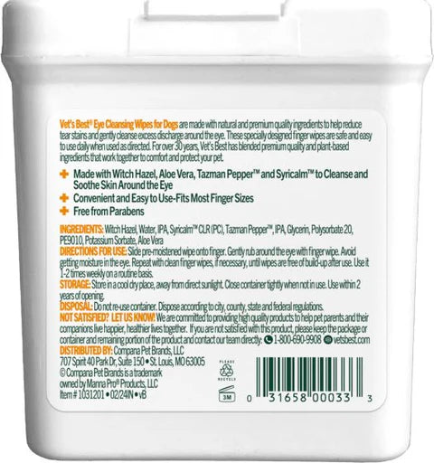 Vet's Best Eye Finger Wipes For Tear Stains For Dogs & Cats