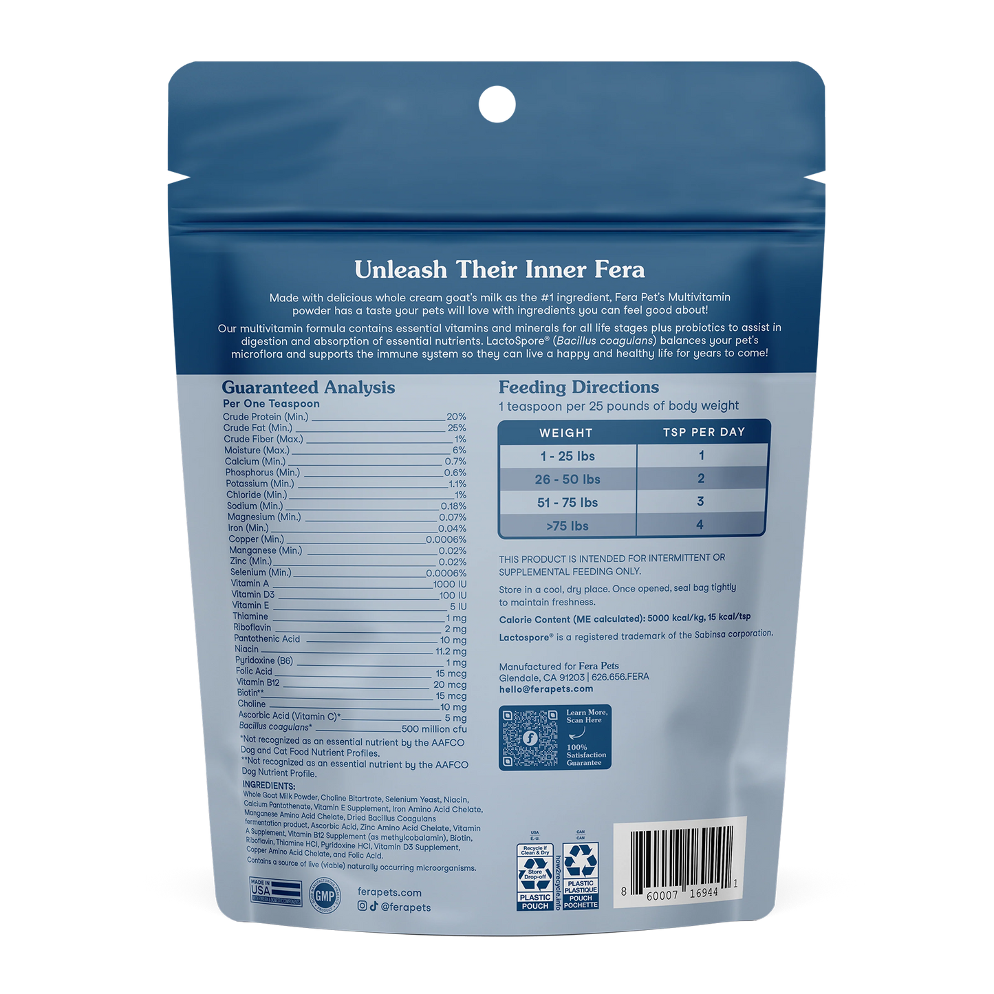 Fera Pets – Goat Milk Topper – Multivitamin, Powder – 60 Servings