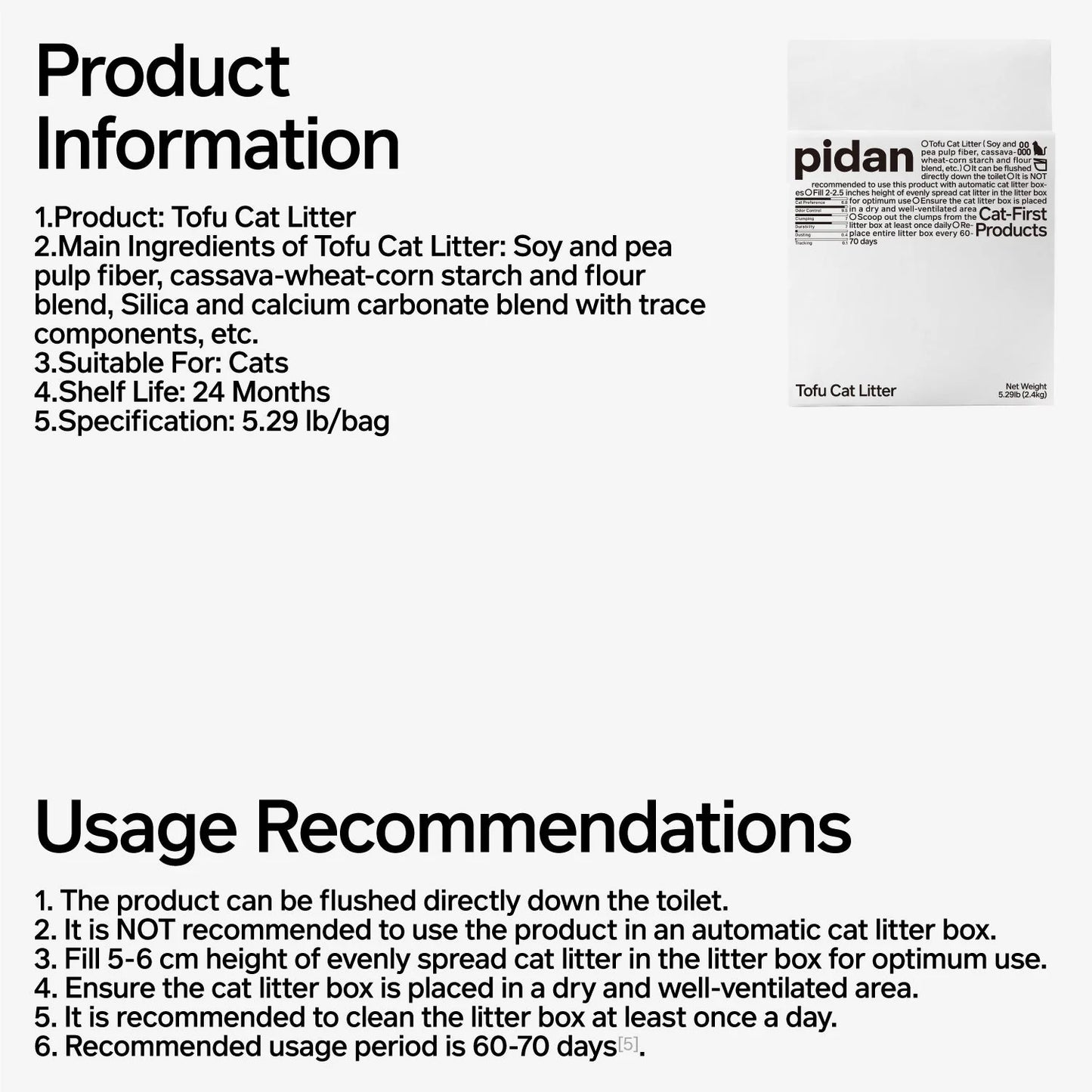 【WHITE BOX|2-PACK BOX】pidan Tofu Cat Litter | Original | 4.8 kg per Box (Pure Tofu)