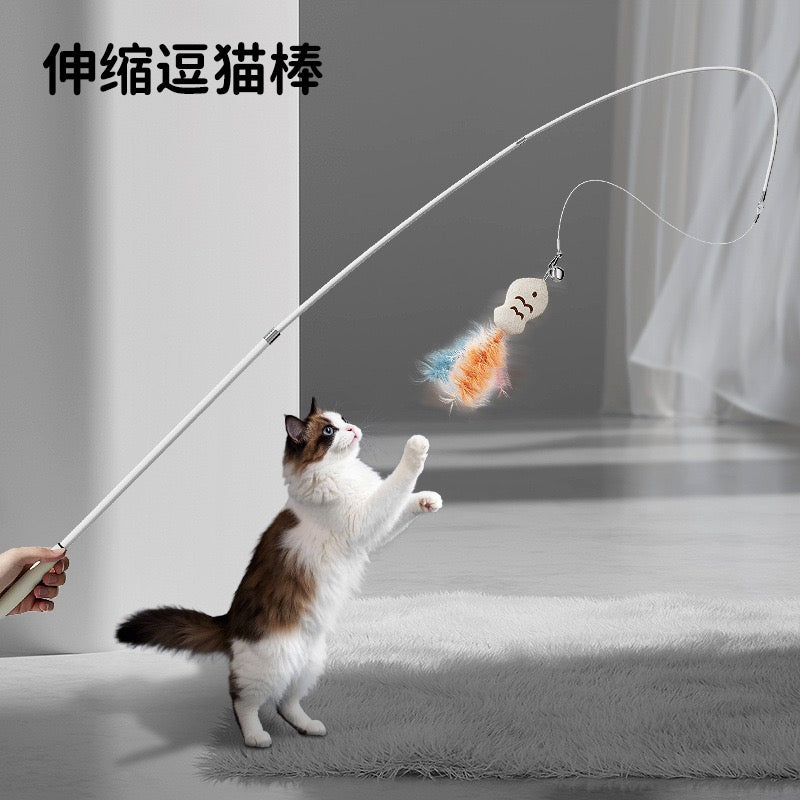 Ultra-Light Telescopic Cat Wand – 1.8m Retractable Teaser Toy with Feather & Bell