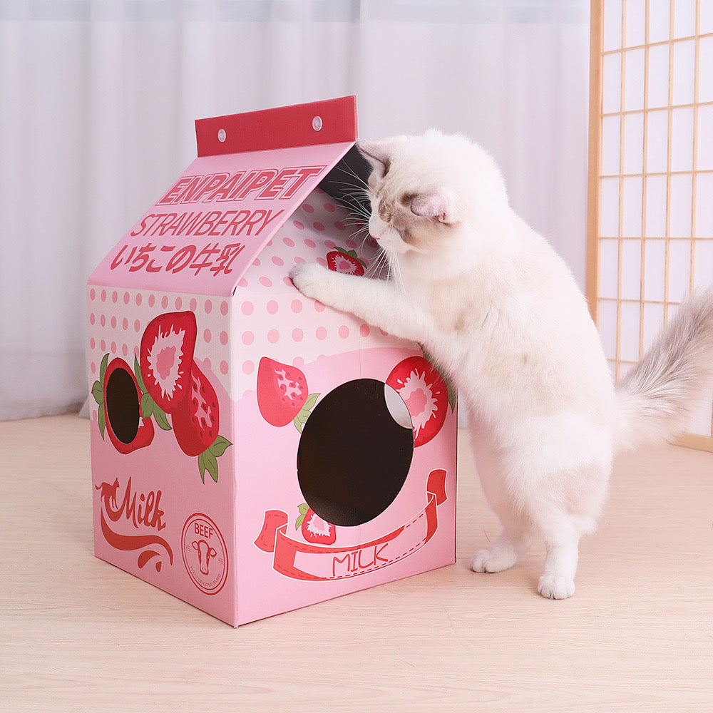 Cat Scratchers Milk Carton Cat House Strawberry Milk Box-Cat