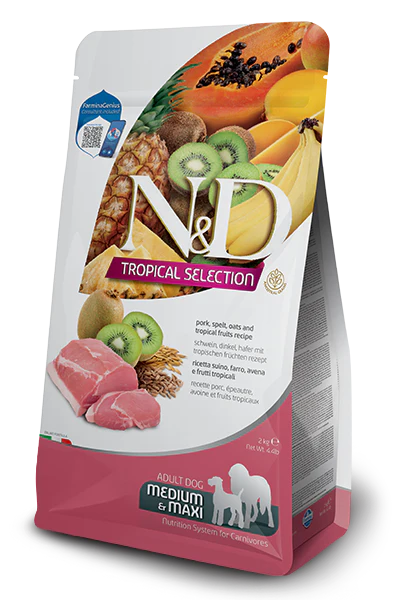 Farmina N&D Tropical Canine Pork, Spelt, Oats & Tropical Fruits Med/Maxi 22lbs