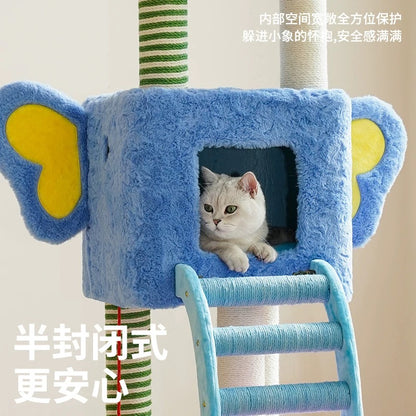 Elephant-Themed Multi-Level Cat Tree with Scratching Posts & Cozy Hideouts