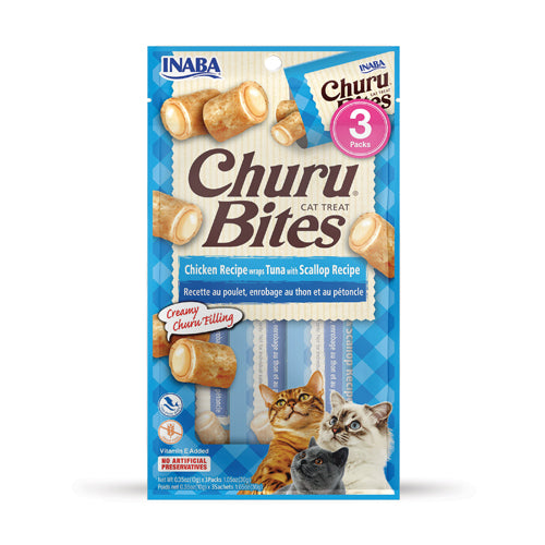 Inaba Cat Churu Bites - Chicken Recipe Wraps Tuna with Scallop Recipe - 3pk