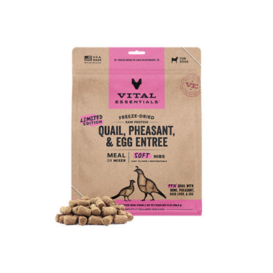Vital Essentials® Freeze-Dried Raw Quail, Pheasant, & Egg Entree Meal or Mixer Soft Nibs Dog Food 14oz