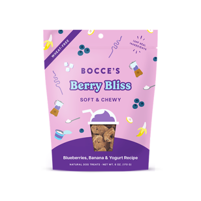 Bocce's Bakery Berry Bliss Blueberries, Banana & Yogurt Recipe Soft & Chewy Dog Treats 6oz