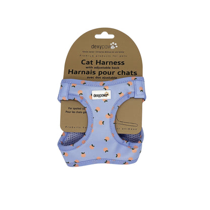 Dexypaws Neoprene Harness For Cat, Sky Blue With Tangerine Print