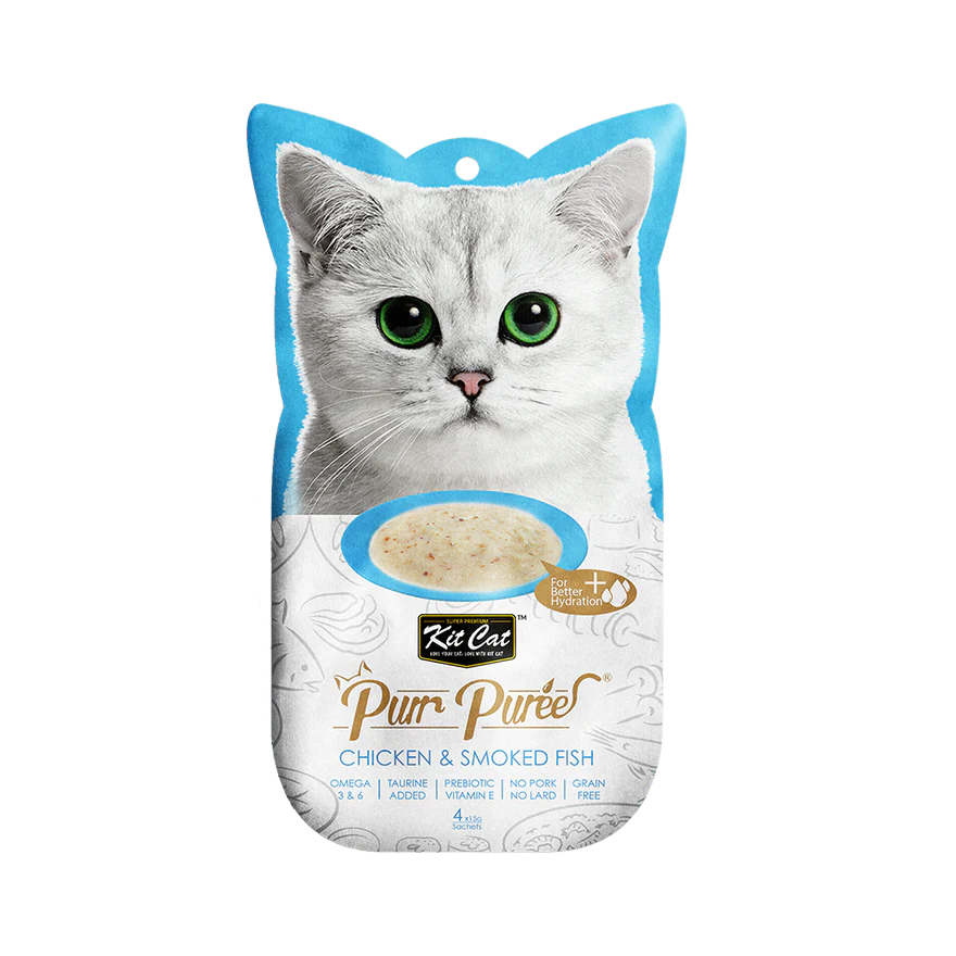 KIT CAT® PURR PURÉES® CHICKEN & SMOKED FISH CAT TREAT 4 X 15GM