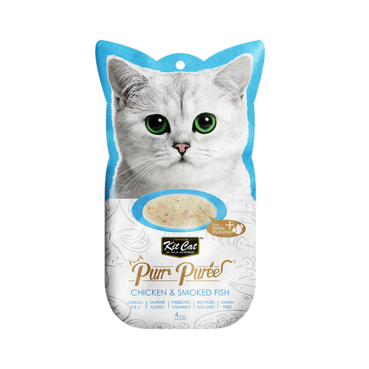 KIT CAT® PURR PURÉES® CHICKEN & SMOKED FISH CAT TREAT 4 X 15GM