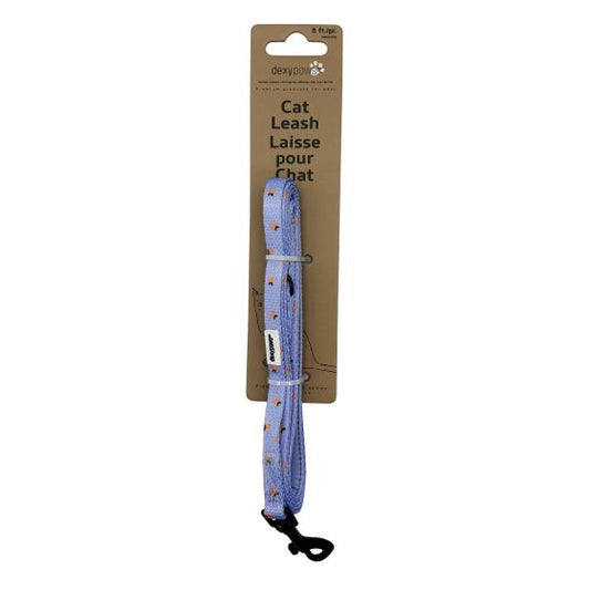 Dexypaws Polyester Leash For Cat, Sky Blue With Tangerine Print 5'