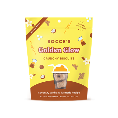 Bocce's Bakery Golden Glow Coconut, Vanilla & Turmeric Recipe Crunchy Biscuits Dog Treats 5oz