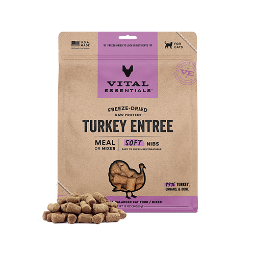 Vital Essentials® Freeze-Dried Raw Protein Turkey Entree Meal or Mixer Soft Nibs Cat Food 12oz