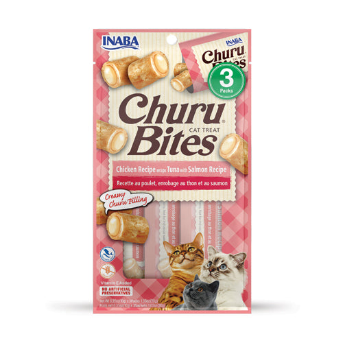 Inaba Cat Churu Bites - Chicken Recipe Wraps Tuna with Salmon Recipe - 3pk