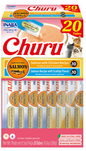 NEW! Inaba Cat Churu Purees Variety 20 Pack - Salmon with Chicken & Salmon with Scallop