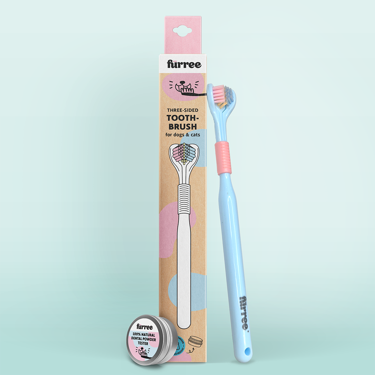 Furree Pet Three-Sided Toothbrush for Dogs and Cats – with a Free Toothpowder Sample
