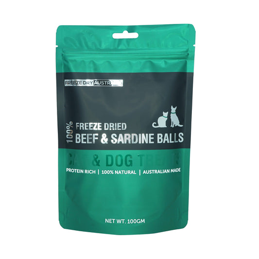 FDA FREEZE DRIED BEEF & SARDINE BALLS 100GM