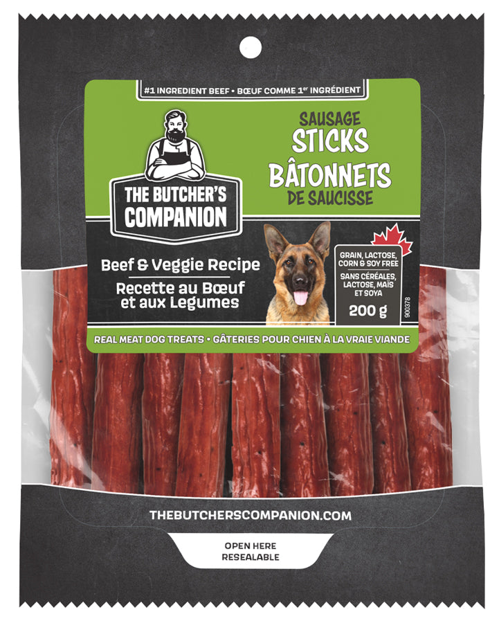 THE BUTCHER'S COMPANION SAUSAGE STICKS REAL MEAT DOG TREATS 200G