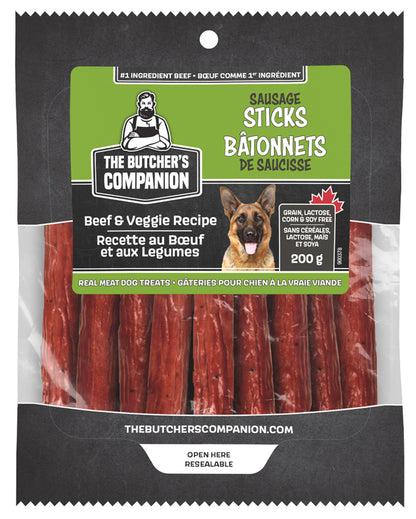 THE BUTCHER'S COMPANION SAUSAGE STICKS REAL MEAT DOG TREATS 200G