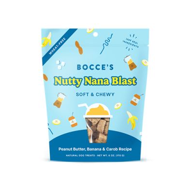 Bocce's Bakery Nutty Nana Blast Peanut Butter, Banana & Carob Recipe Shake Soft & Chewy Dog Treat 6oz