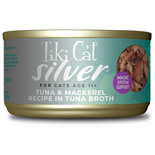 TIKI CAT® SILVER™ TUNA & MACKEREL RECIPE IN BROTH WET CAT FOOD 2.4OZ*3pk