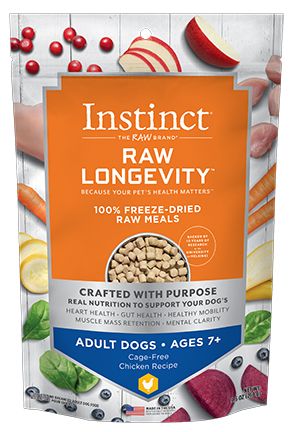 Instinct Longevity Freeze Dried Raw Meals Adult 7 Plus Chicken Dog 9.5oz