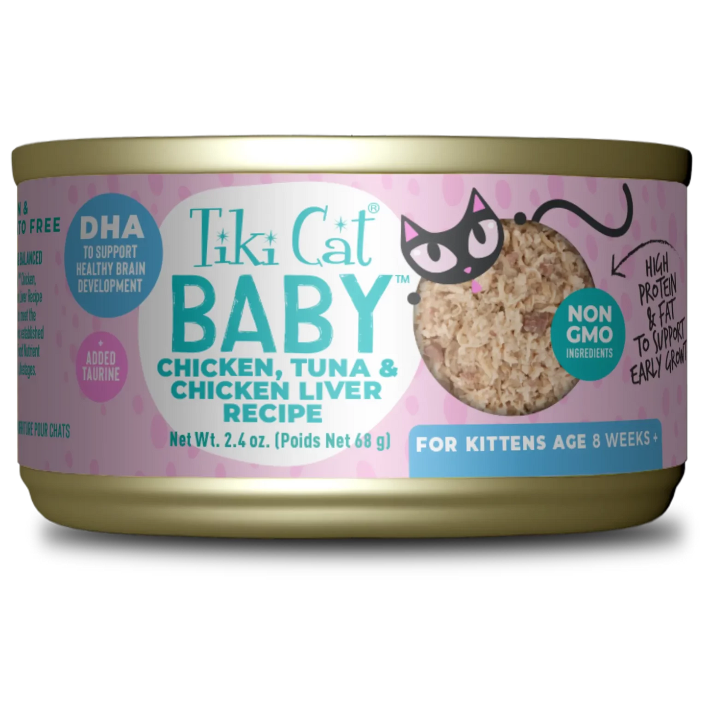 TIKI CAT® BABY™ FOR KITTENS AGE 8 WEEKS + CHICKEN, TUNA & CHICKEN LIVER RECIPE WET CAT FOOD 2.4OZ*3pk