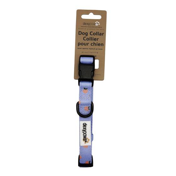 Dexypaws Polyester Dog Collar, Sky Blue With Tangerine Print