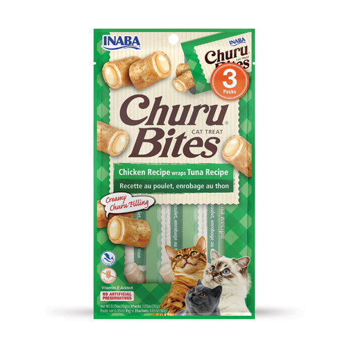 Inaba Cat Churu Bites - Chicken Recipe Wraps Tuna Recipe - 3pk