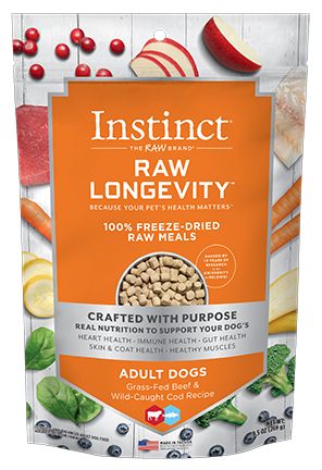 Instinct Longevity Freeze Dried Raw Meals Adult Cod An Beef Dog 9.5oz