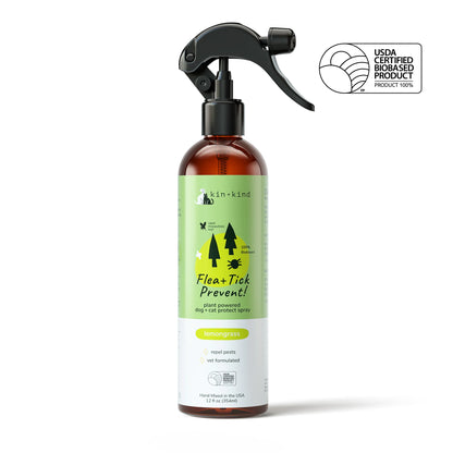 Kin + Kind Outdoor Shield Spray -  Flea+Tick Lemongrass Repel - Cat Safe