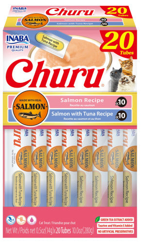 NEW! Inaba Cat Churu Purees Variety 20 Pack - Salmon & Salmon with Tuna Recipe