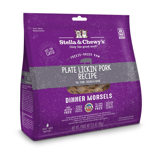 STELLA & CHEWY'S® PLATE LICKIN' PORK FREEZE-DRIED RAW DINNER MORSELS CAT FOOD 3.5 OZ