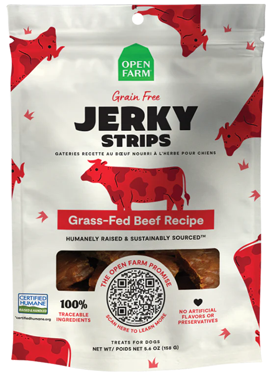 OPEN FARM® GRAIN FREE JERKY STRIPS GRASS-FED BEEF RECIPE DOG TREAT 5.6OZ