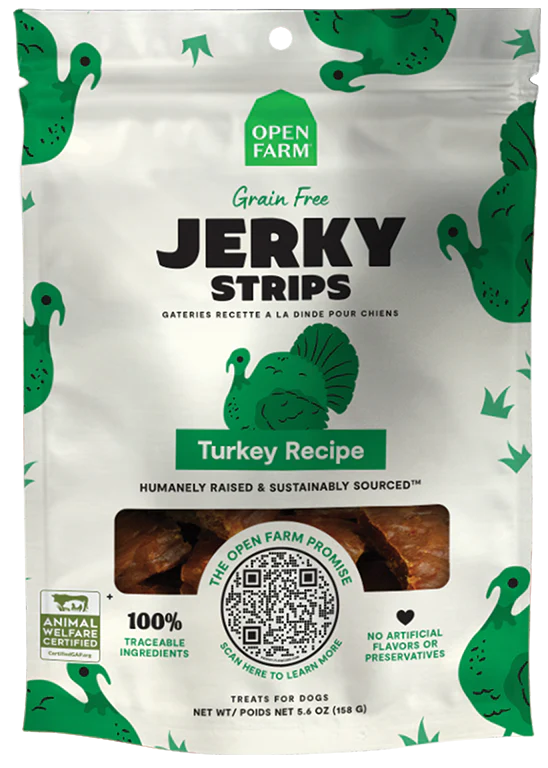 OPEN FARM® GRAIN FREE JERKY STRIPS TURKEY RECIPE DOG TREAT 5.6OZ