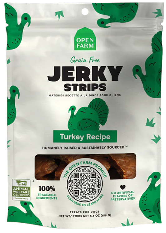 OPEN FARM® GRAIN FREE JERKY STRIPS TURKEY RECIPE DOG TREAT 5.6OZ