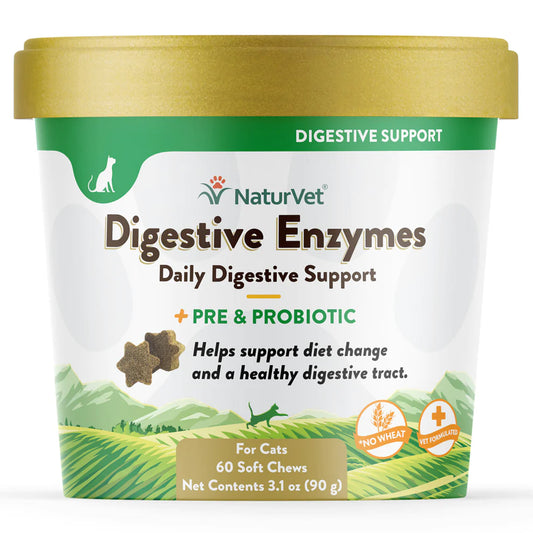 NATURVET® DIGESTIVE ENZYMES WITH PREBIOTICS & PROBIOTICS SOFT CHEWS FOR CATS (60 CT)