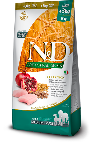 Farmina N&D Ancestral Grain Canine Ancestral Grain Selection Med/Maxi-33lbs