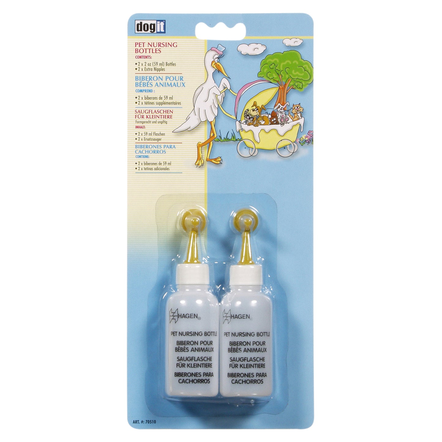 Dogit Pet Nursing Bottles - 2 x 59 mL (2 fl oz) bottles and 2 extra nipples