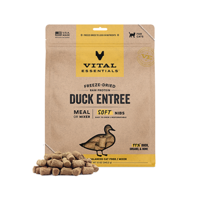 Vital Essentials® Freeze-Dried Raw Protein Duck Entree Meal or Mixer Soft Nibs Cat Food 12oz