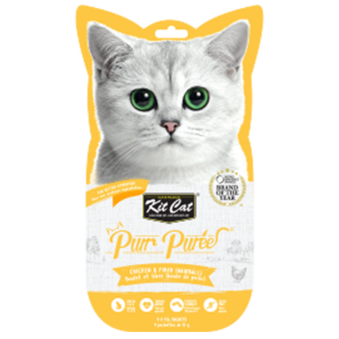 KIT CAT® PURR PURÉES® CHICKEN & FIBER (HAIRBALL) CAT TREAT 4 X 15GM