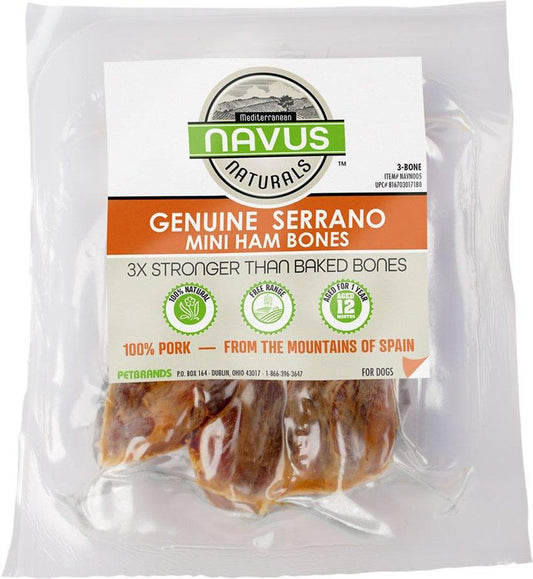 NAVUS NATURALS™ GENUINE SERRANO MINI HAM BONE (3 PACK) DOG TREAT