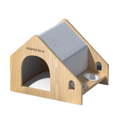 POPOCOLA Pine Wood Wooden Pet House （no bowls)