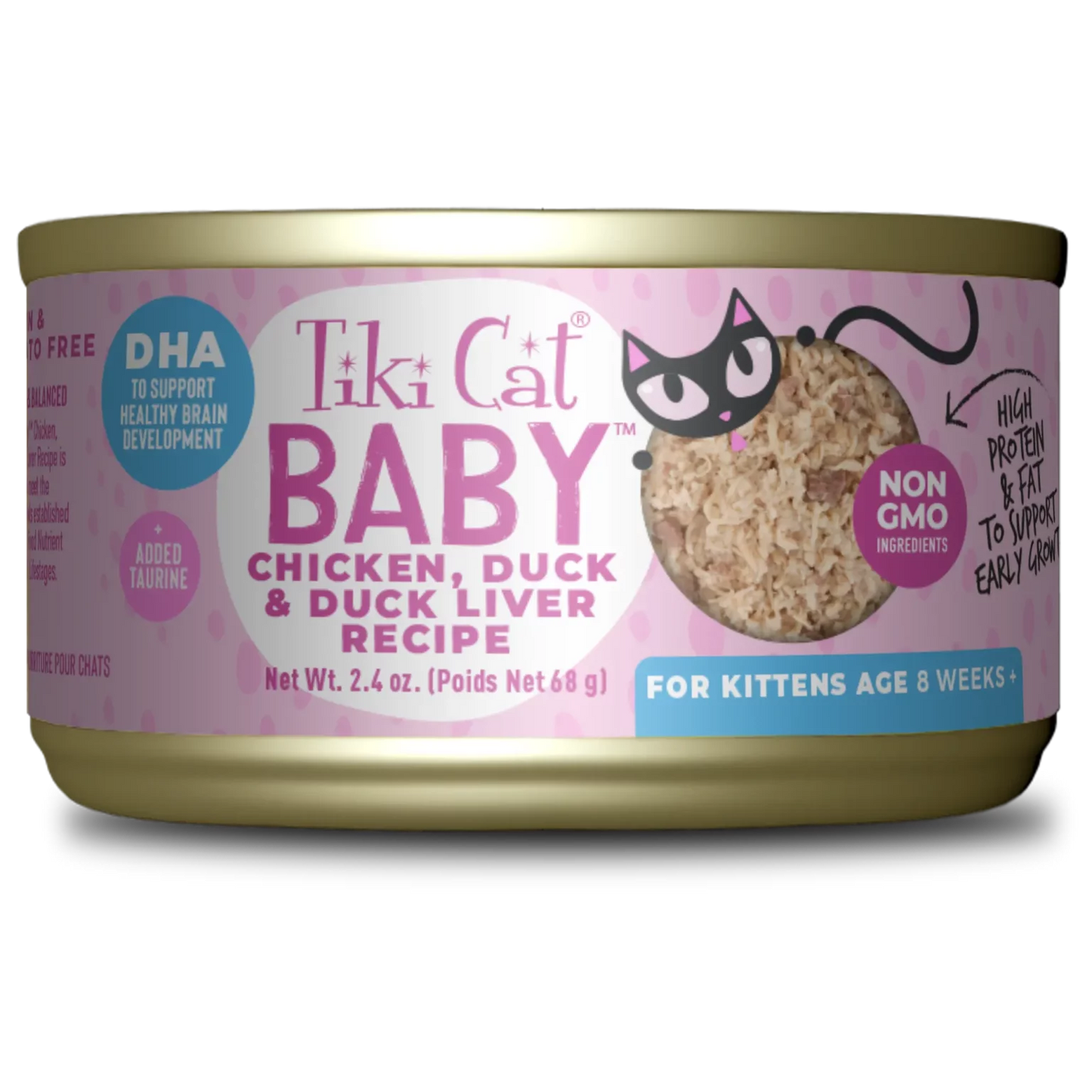 TIKI CAT® BABY™ FOR KITTENS AGE 8 WEEKS + CHICKEN, DUCK & DUCK LIVER RECIPE WET CAT FOOD 2.4OZ*3pk