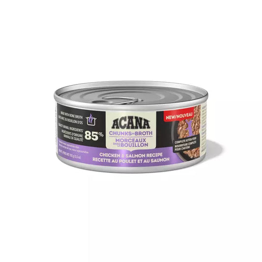 ACANA Chunks in Broth Kitten Wet Food Chicken + Salmon Recipe 155g 3pk