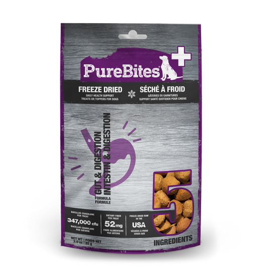 PUREBITES®+ GUT & DIGESTION FORMULA FREEZE DRIED DAILY HEALTH SUPPLEMENT FOR DOGS 85G